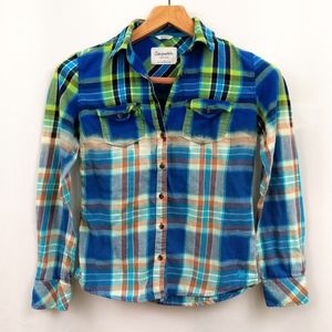 Aeropostale Flannel Shirt Ombre Plaid Custom Bleach Dipped Bleach Dyed Grunge S